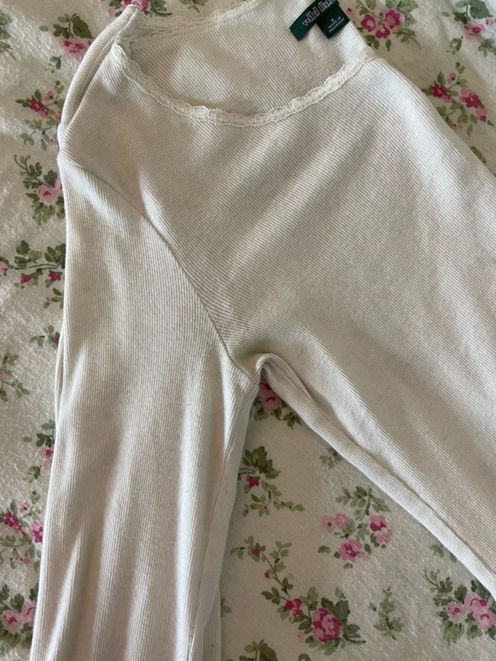 Soft white lace trim long sleeve top